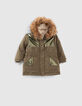 Baby girls’ dark khaki fur-lined mixed-fabric parka-1