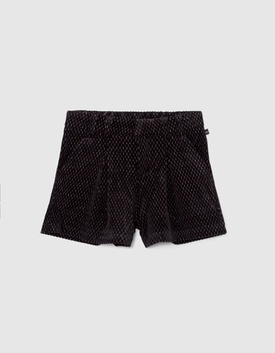 Girls’ black texture, lurex, jacquard velvet knit shorts - IKKS