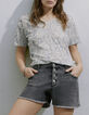 Women’s denim blue Bandana print soft linen knit T-shirt-1