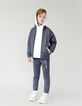 Boy's grey bi-material jogging suit with zipped pockets-1