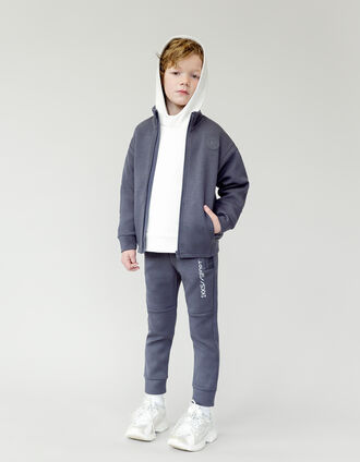 Boy's grey bi-material jogging suit with zipped pockets