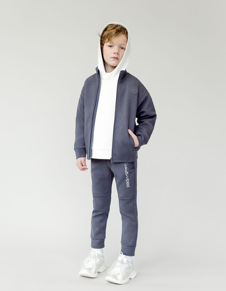 Boy's grey bi-material jogging suit with zipped pockets-1