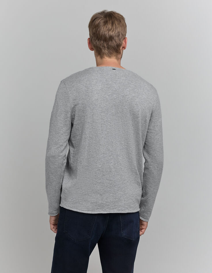 Pull gris tricot fin bords roulottés Homme-3