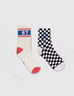 Boys’ black checkerboard/white striped socks-1