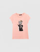 Girls' peach organic cotton rock-leopard T-shirt-2