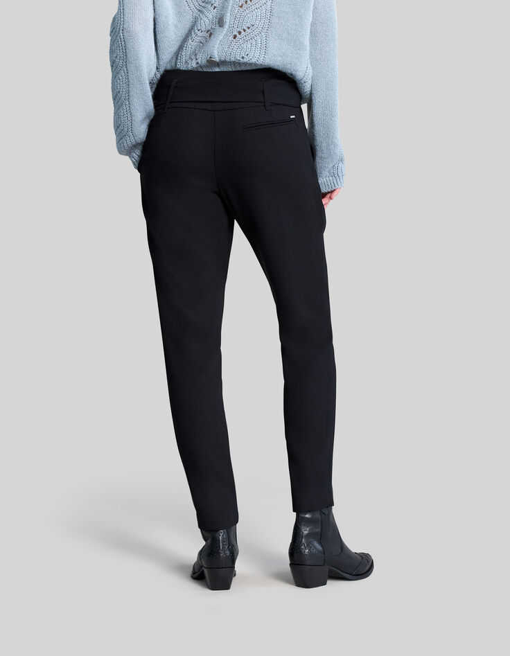 Pantalon en crêpe noir taille haute femme-3