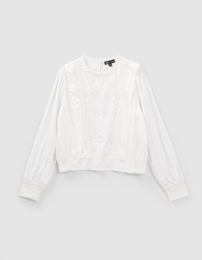 Blouse blanc cassé à plastron dentelle fille - IKKS