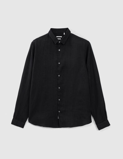 Men’s black pure linen SLIM shirt - IKKS