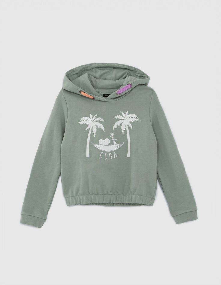 Girls’ khaki hoodie with SNOOPY and palm tree images-3