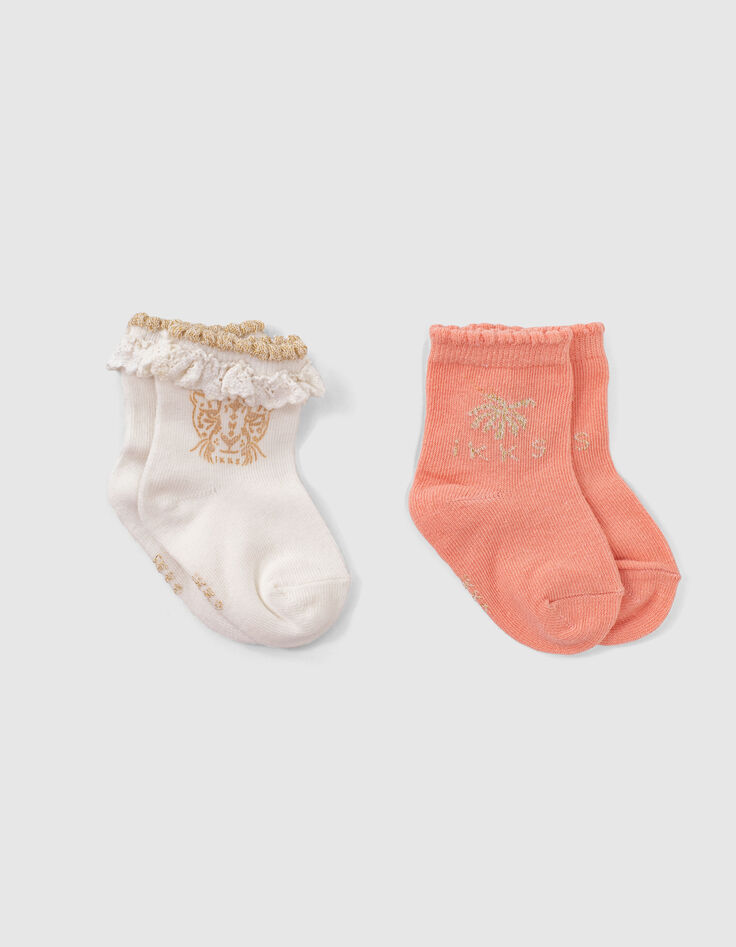 Baby girls’ peach, white and gold socks-2