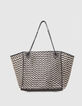 Oversized goudkleurige en zwarte leren shopper Dames-1