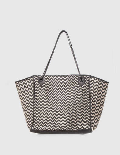 Women’s black & gold woven leather oversize tote bag - IKKS