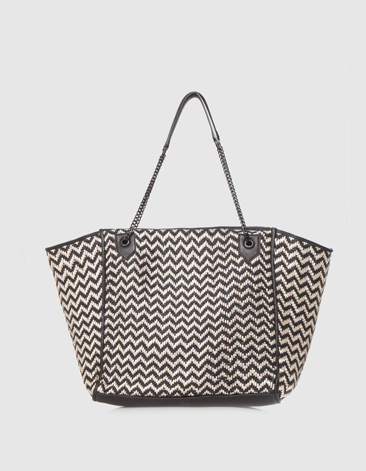 Women’s black & gold woven leather oversize tote bag-1