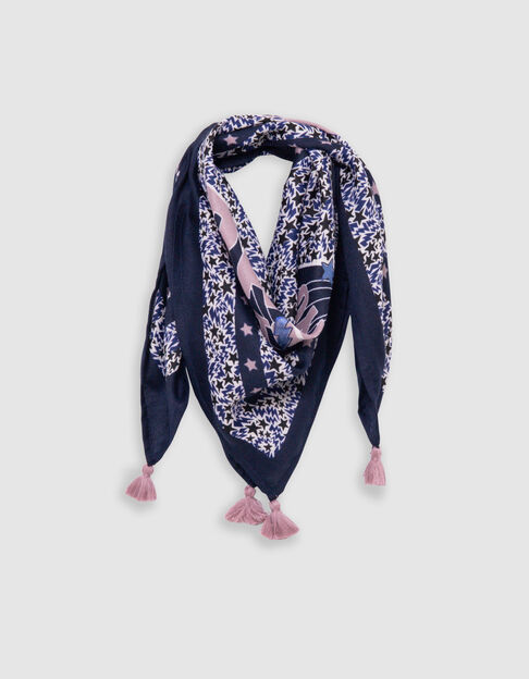 Girl’s navy recycled square scarf with lightning-stars mix - IKKS