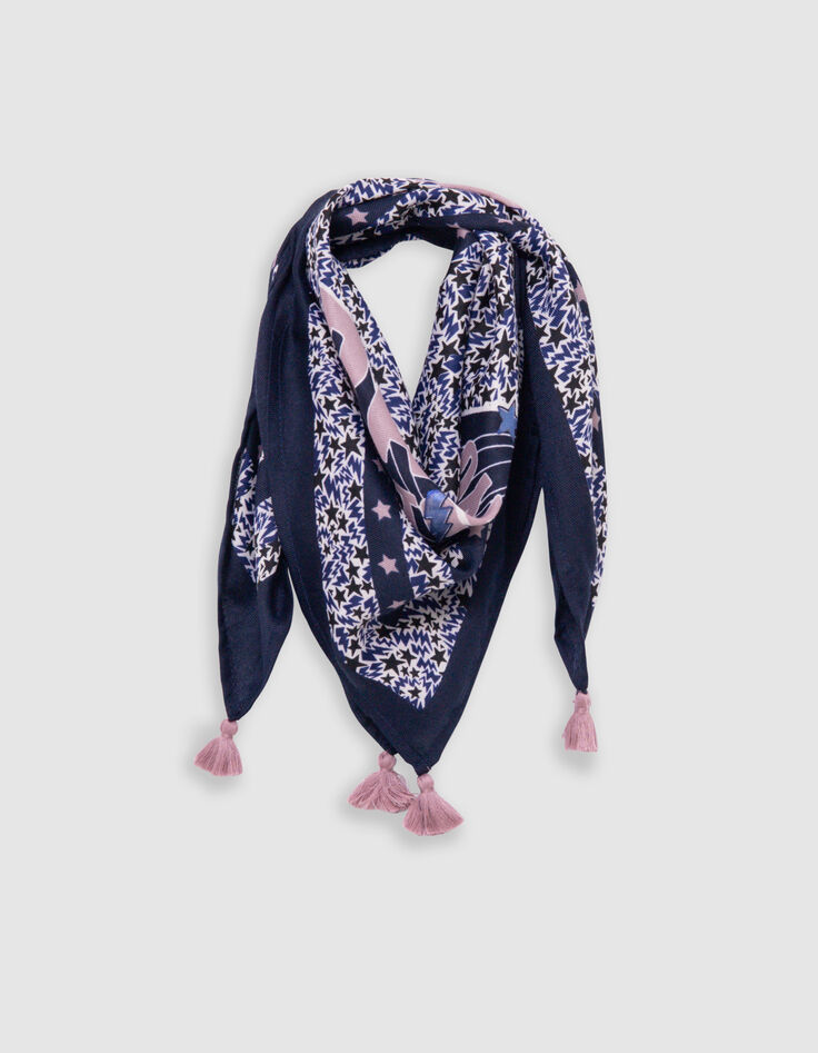 Foulard carré marine recyclé mix étoiles-éclairs fille-1