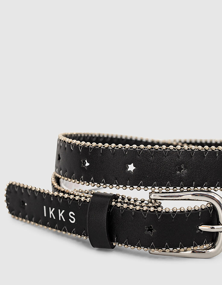 Girls’ black star-perforated belt edged in microbeads-2