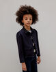 Girl's navy fleece button-down cardigan-1