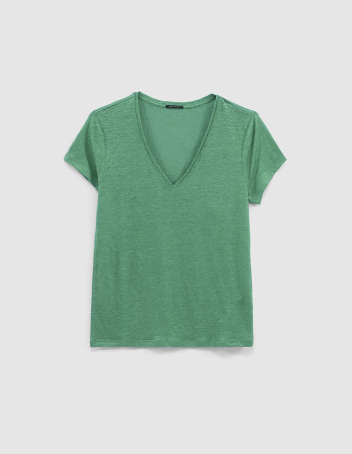 tee-shirt femme fluide a col v avec finition perles vert t-shirts