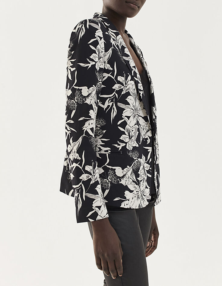 Blazer in crêpe zwart-witte bloemenprint dames-2