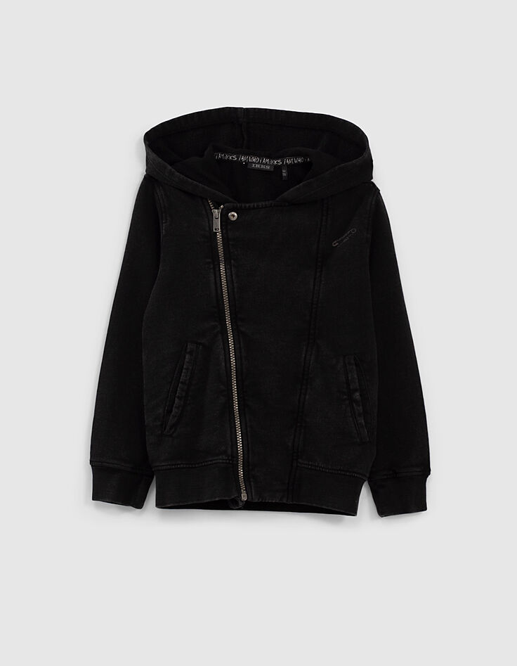 Boys’ black sweatshirt fabric biker-style cardigan-1