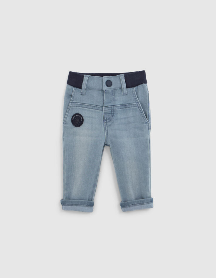 Blau gewaschene Baby-Jeans mit geripptem Bund-3