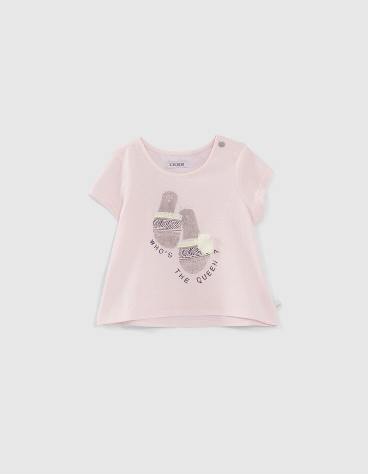 Roze T-shirt biokatoen opdruk sandalen babymeisjes-1