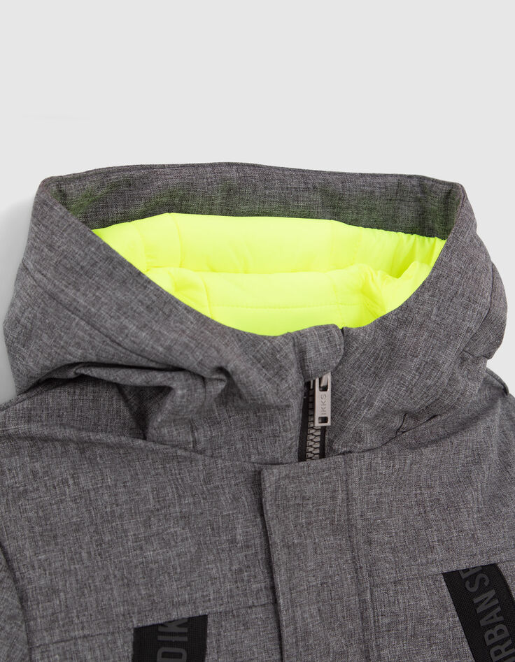 Parka grise doublure vert fluo garçon-3