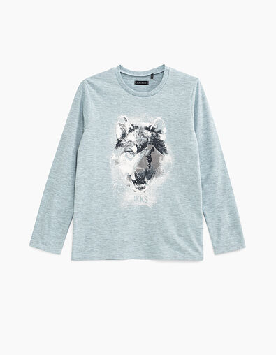 Boys’ ice blue wolf graphic T-shirt - IKKS