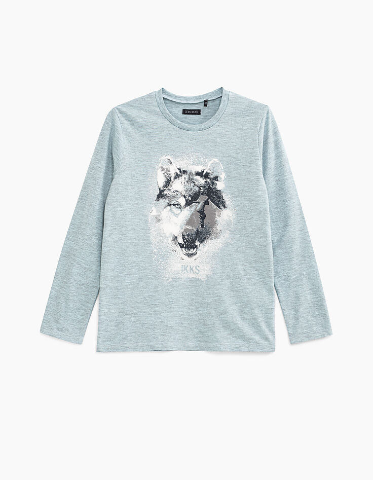 Eisblaues Jungenshirt mit Wolfsmotiv-1