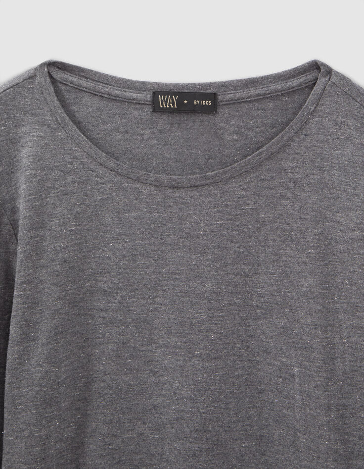 Girls’ grey lurex T-shirt with metal decor on sleeves-3