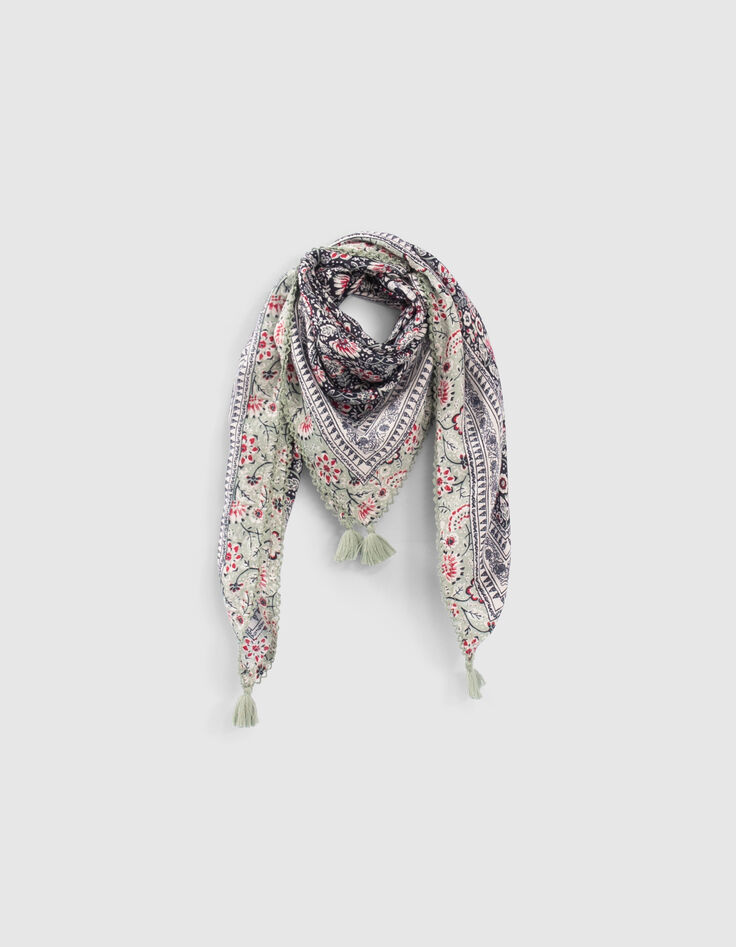 Vierkante marine sjaal bloemenprint meisjes-2