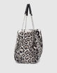 Women’s black and white leopard faux fur tote bag-4