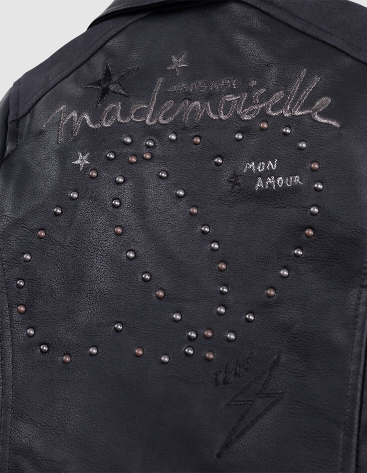 Zwart jack bikerstijl borduursel en studs op rug meisjes-7