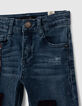 Boys' light blue slim jeans with check badges-3