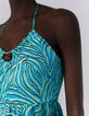 Robe longue dos-nu turquoise imprimé zébré Femme-6