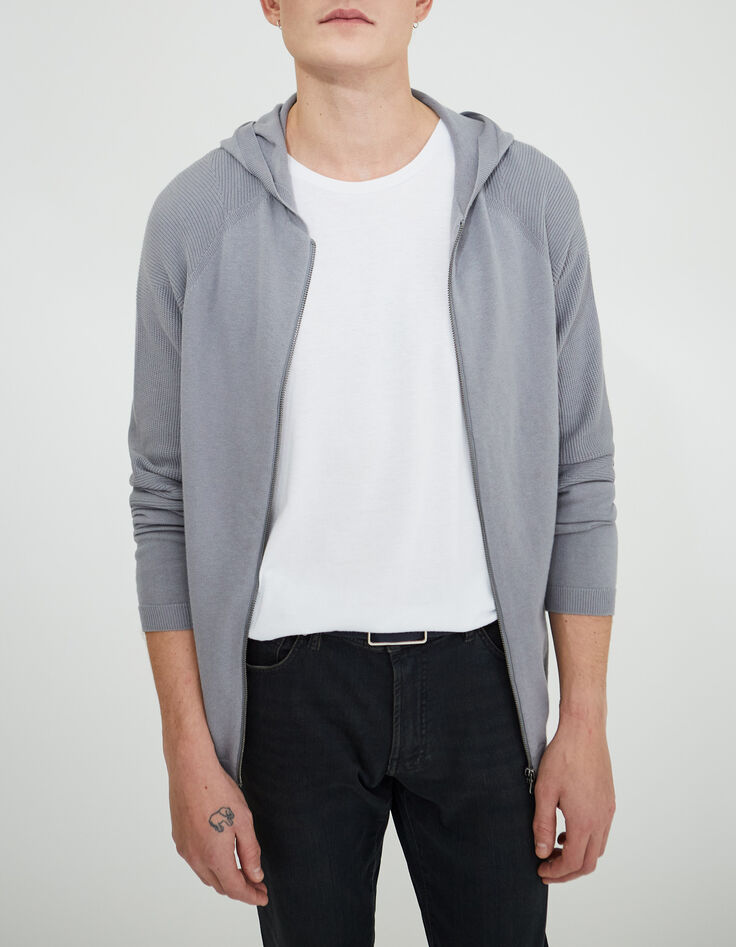 Men’s grey marl 3D knit hooded cardigan-2