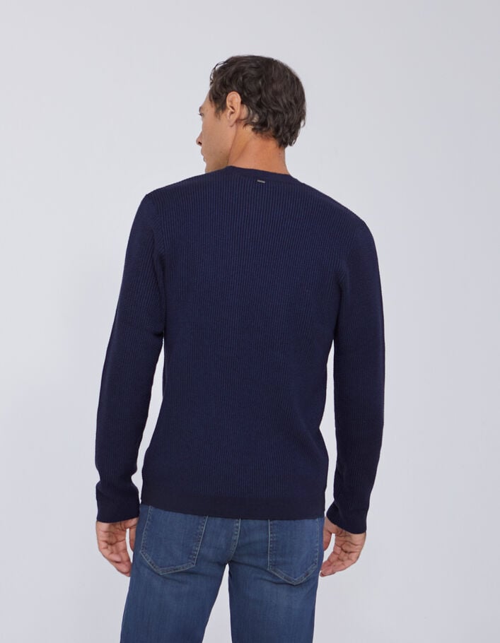 Blue Waffle Knit Round Neck Sweater