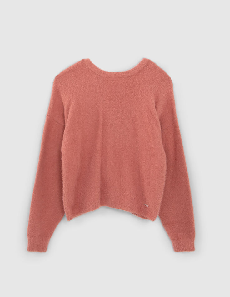 Pull terracotta tricot réversible devant dos fille-4