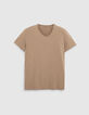 Camiseta L'Essentiel beige algodón cuello V hombre-4