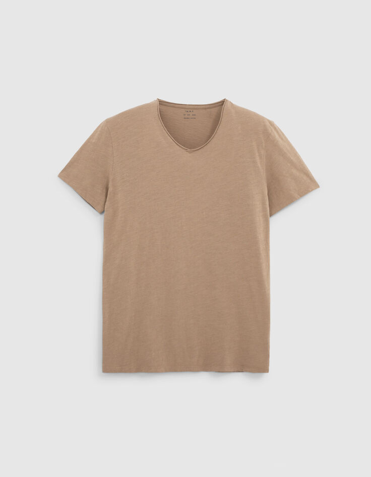 Camiseta L'Essentiel beige algodón cuello V hombre-4