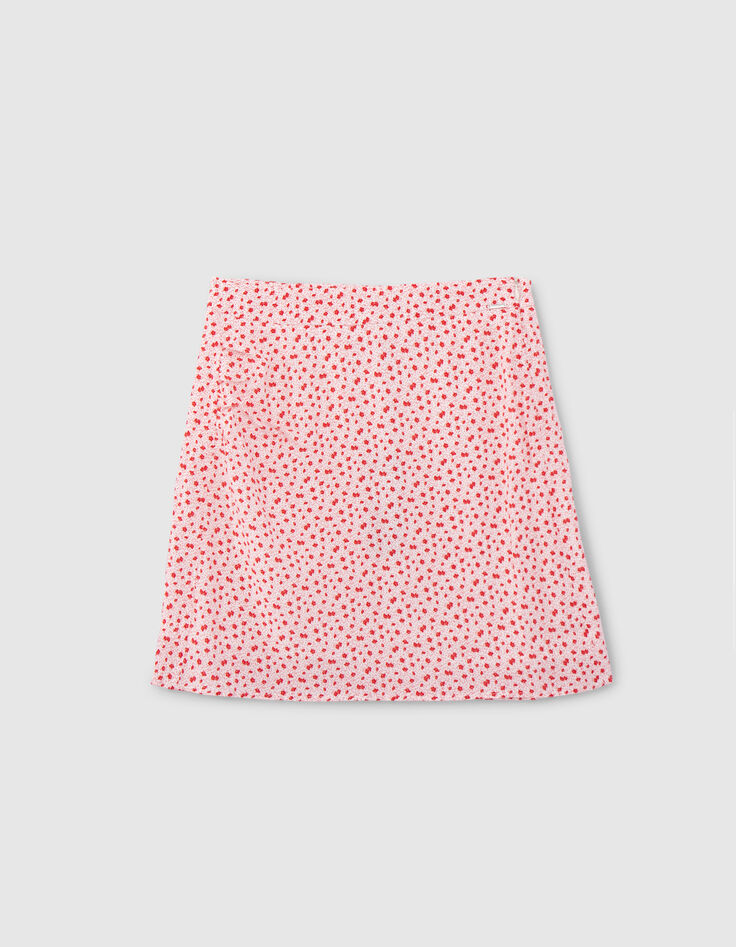 Short ecru skirt LENZING™ ECOVERO™ red flowers girl-2