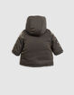 Sequined khaki parka with embroidered sleeves, baby girl-4