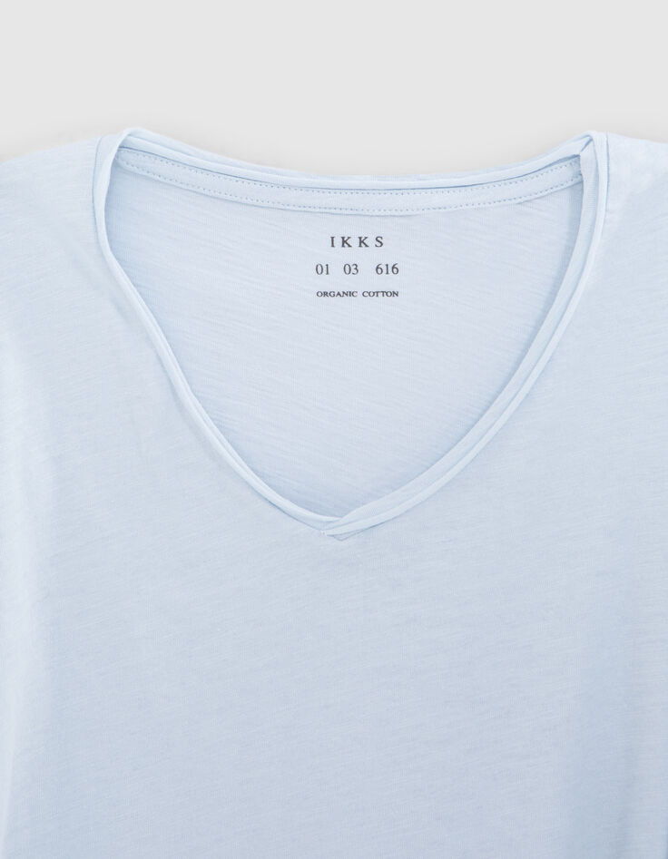 Camiseta L'Essentiel celeste algodón cuello V hombre-6