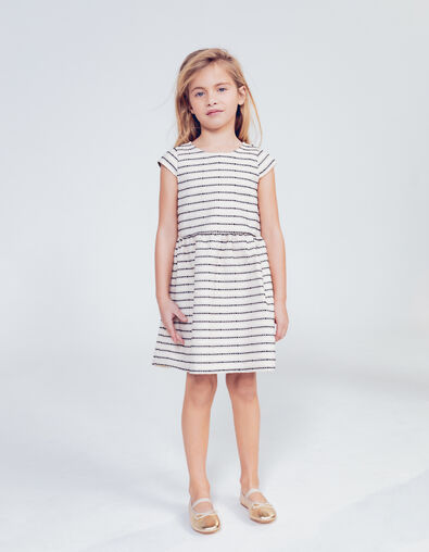 Girls’ ecru dress with striped motif jacquard - IKKS