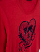 T-shirt rouge clair maxi visuel cœur devant fille-5