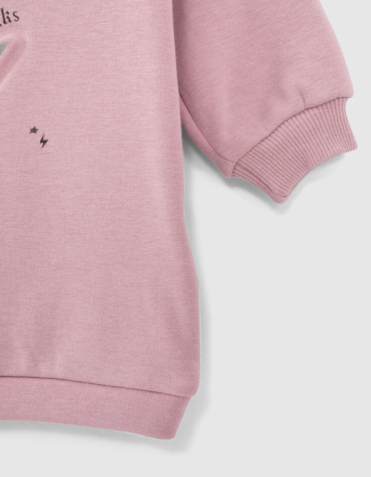 Robe sweat rose poudré éclair embossé bébé fille-4