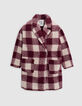 Girl's burgundy wool plaid coat-3