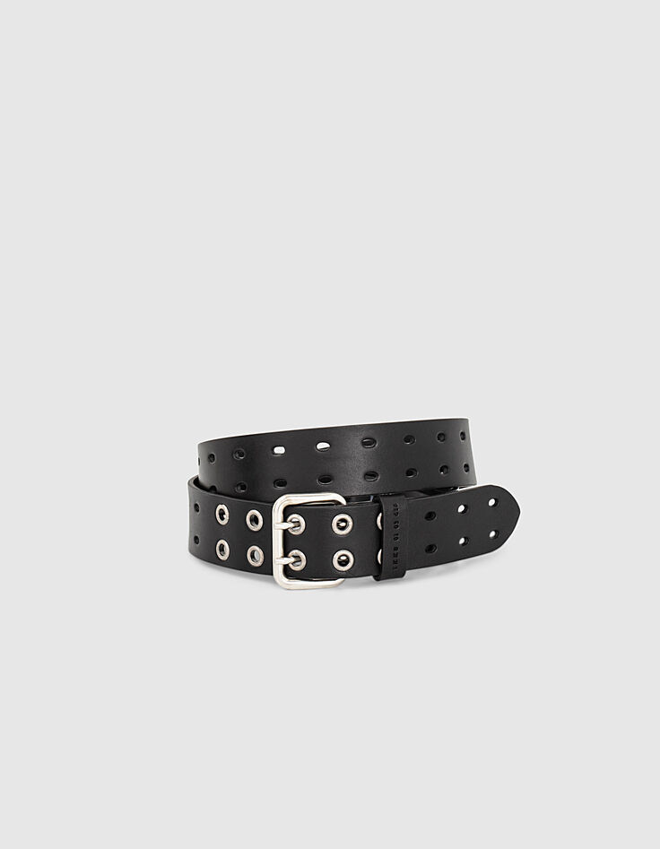 Ceinture noire en cuir perforé Homme-1