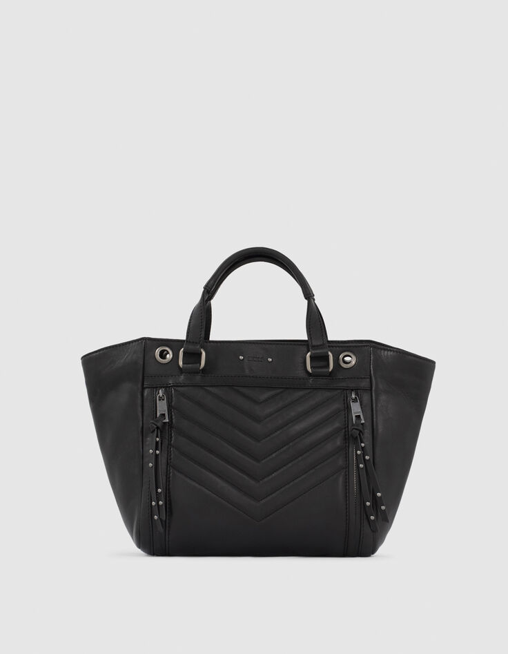 Sac cabas cuir noir LE 1440 MEDIUM NOIR matelassage chevrons femme-1