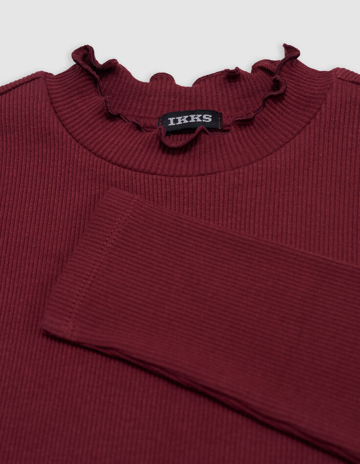 Girls' burgundy rib-knit T-shirt-7